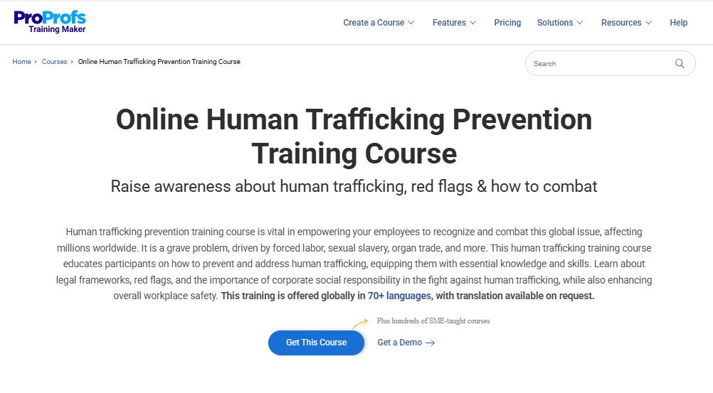 Human Trafficking Prevention Training Course from ProProfs 