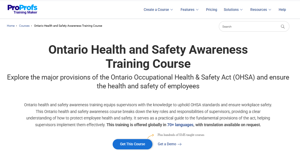 Ontario Health and Safety Awareness Training Course from ProProfs