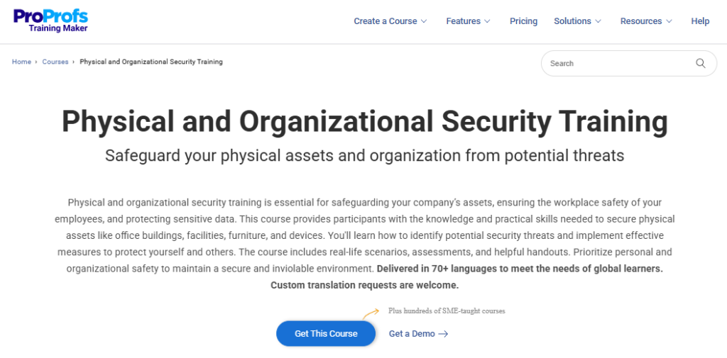 Physical and Organizational Security Training Course