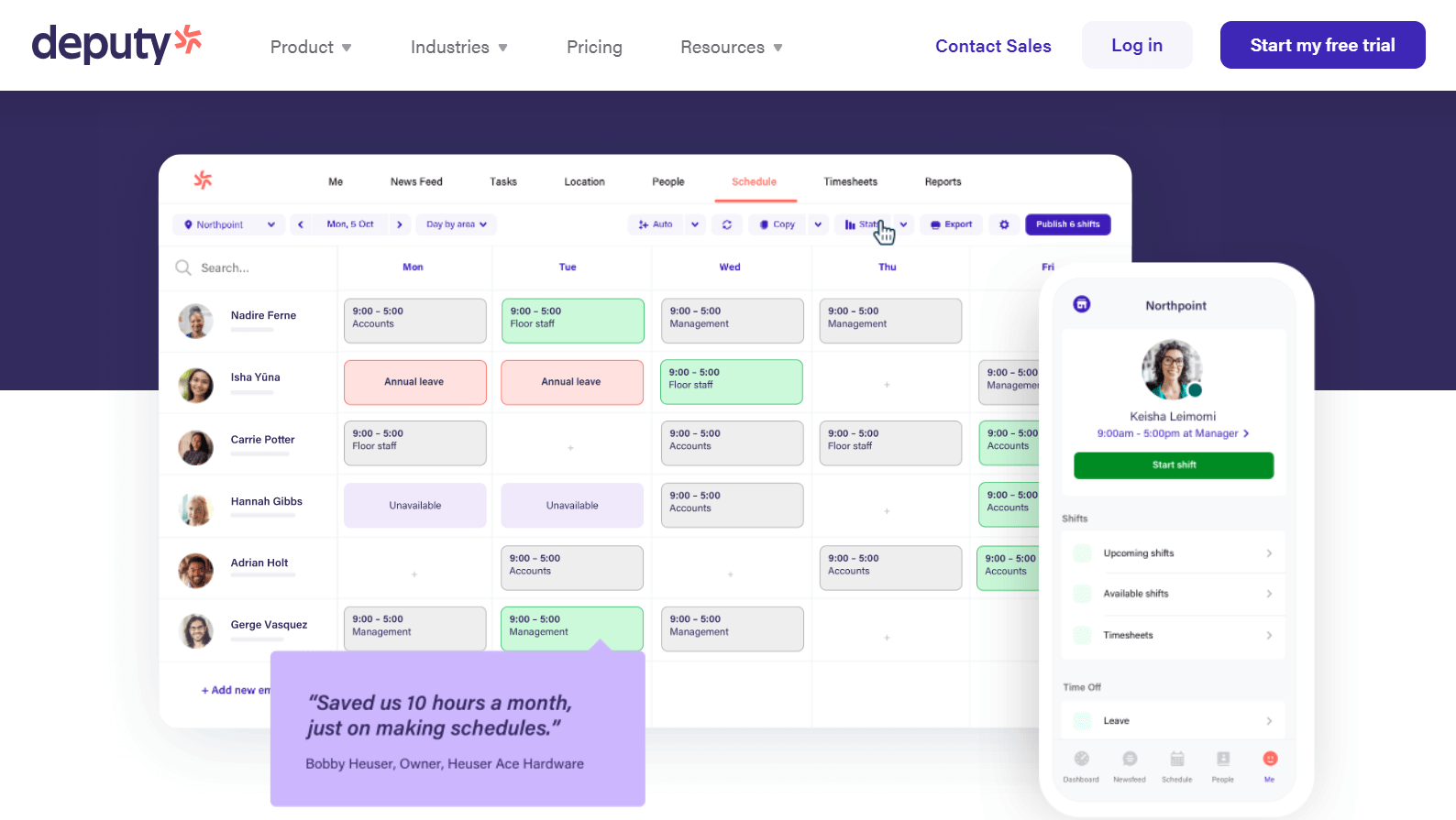  Deputy employee scheduling software