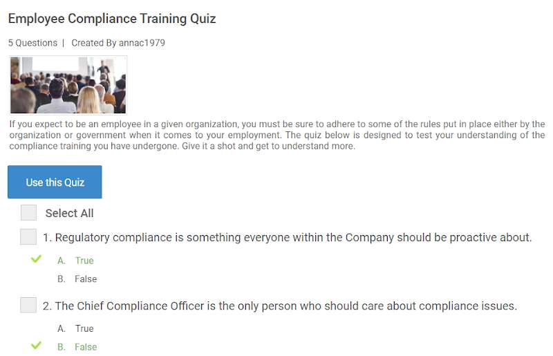 Employee Compliance Training Quiz