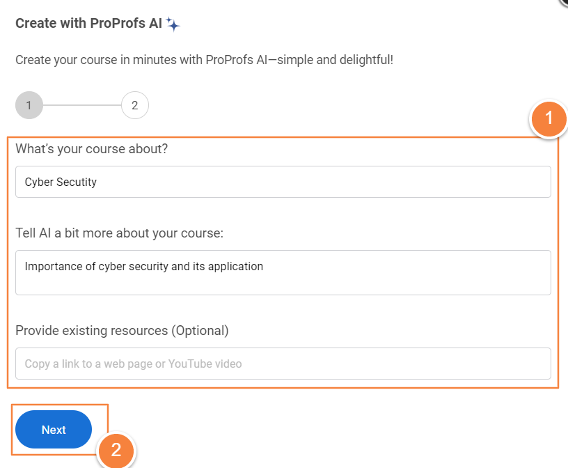 create your course using ProProfs AI