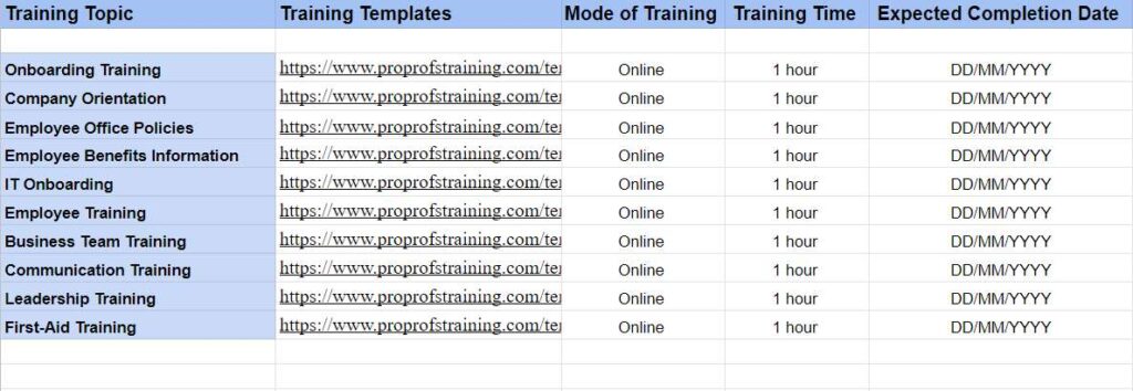 Employee Training Plan Templates for New Hires