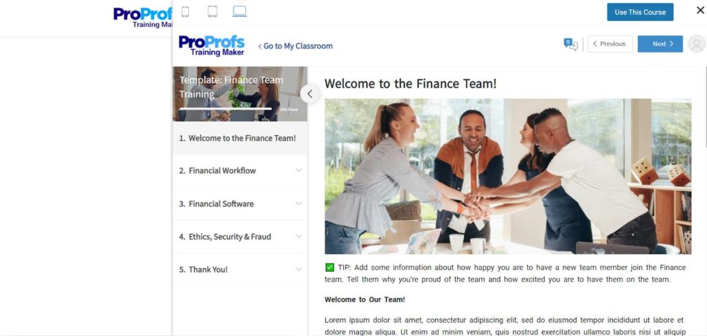 finance training plan template