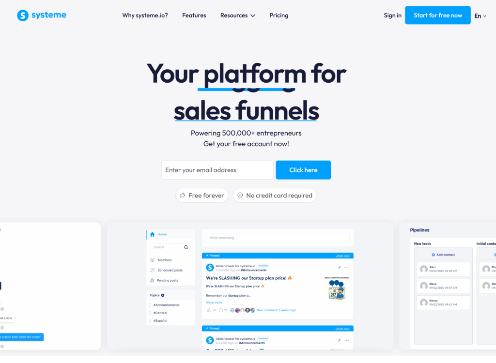 Systeme.io Dashboard