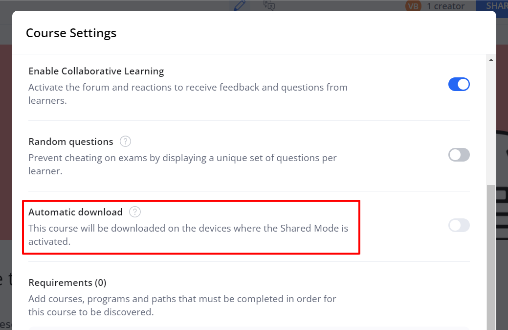 360Learning Course Settings