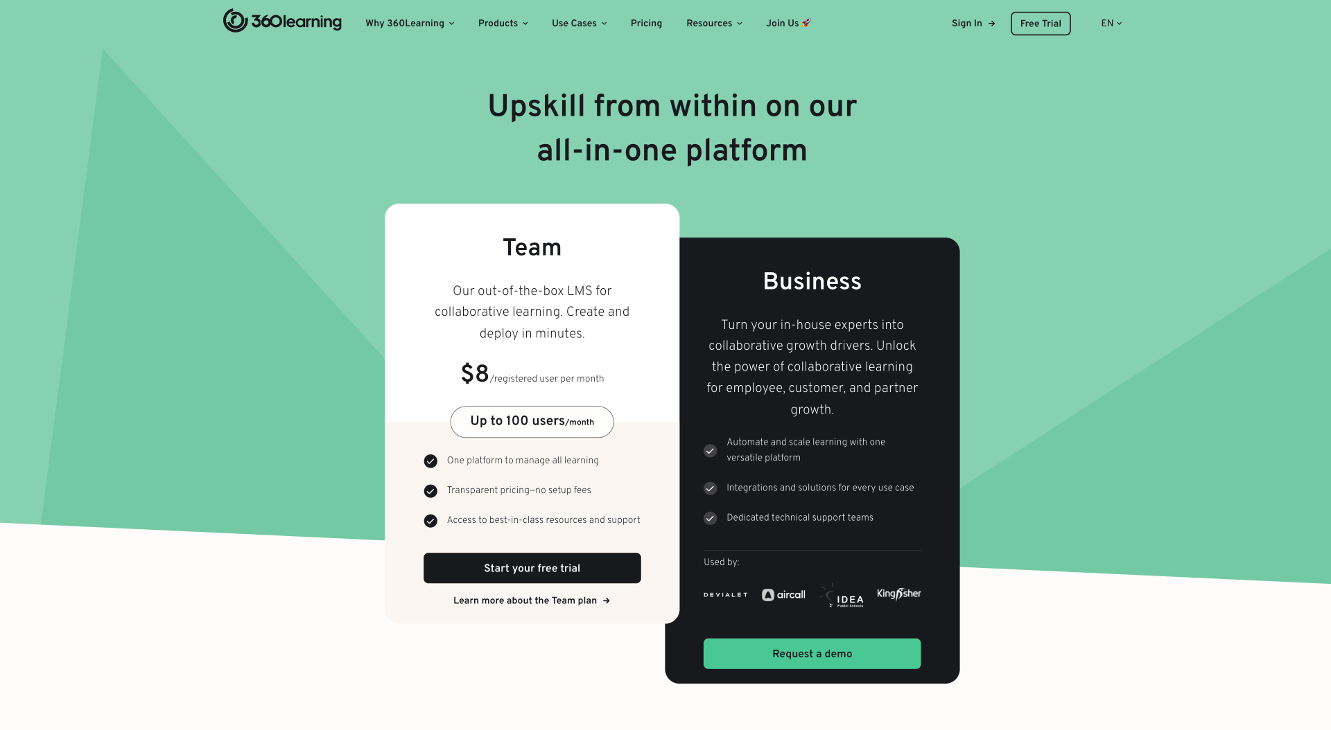 360Learning Home Pricing Page