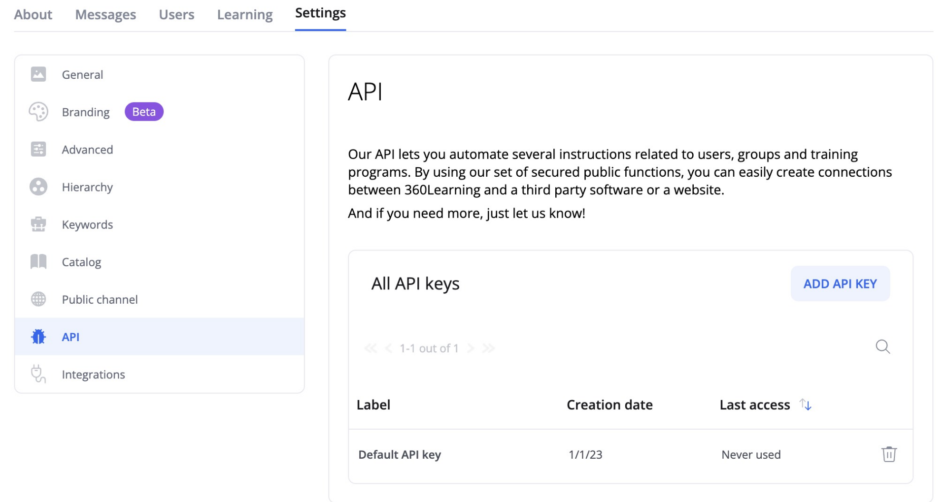 360Learning Manage Api Keys