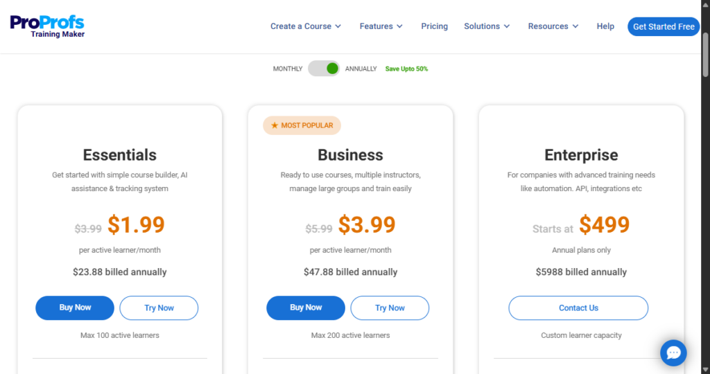 Proprofs LMS software pricing