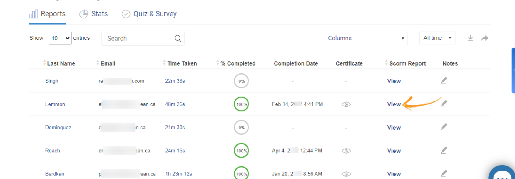 Scorm report