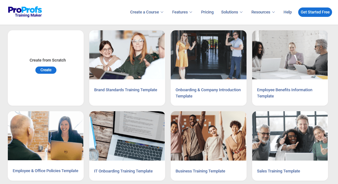 pre-built templates on ProProfs training maker
