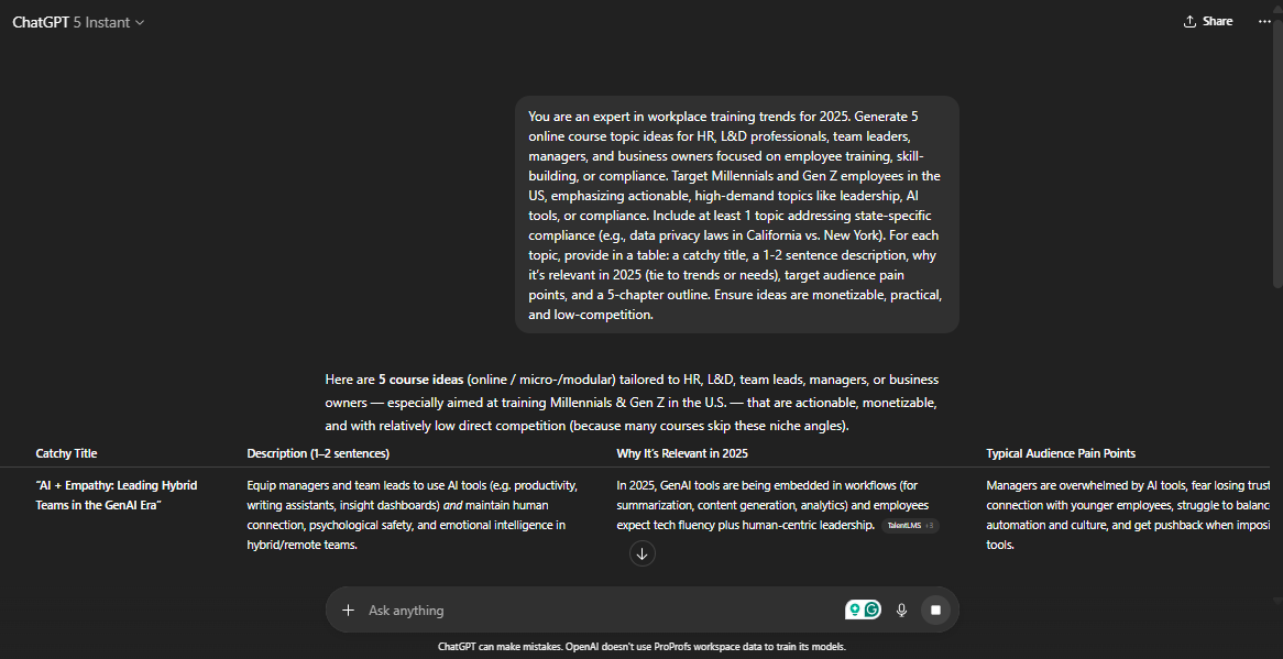 Use ChatGPT to find the best course topic to Create an Online Course