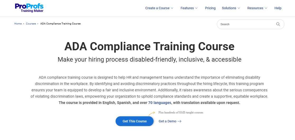 ProProfs offers ADA Compliance training course