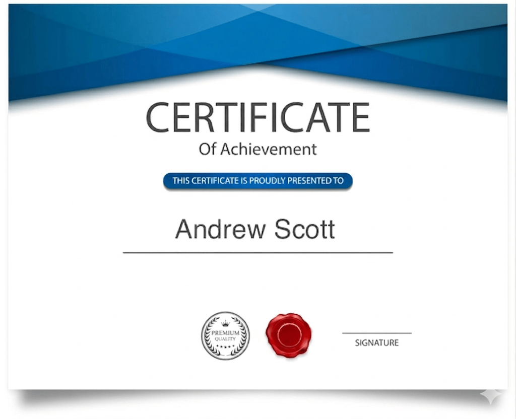 automatic cerficate completion screenshot