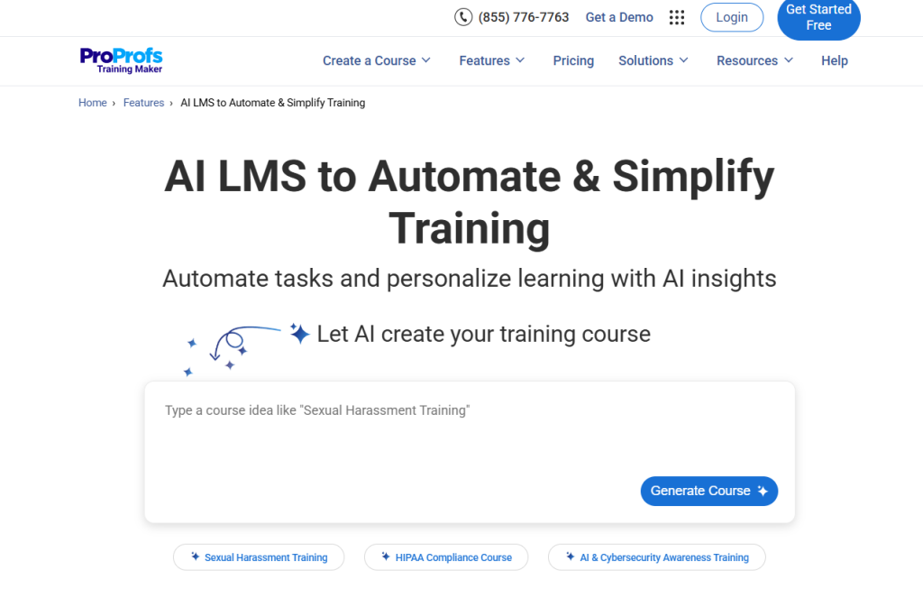 Ai course creation widget ProProfs training maker