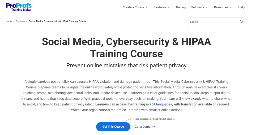 Social-Media Cybersecurity HIPAA Training Course