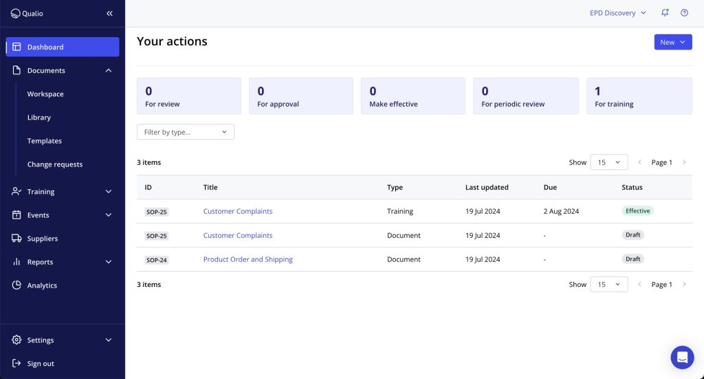 Qualio, FDA compliance training software