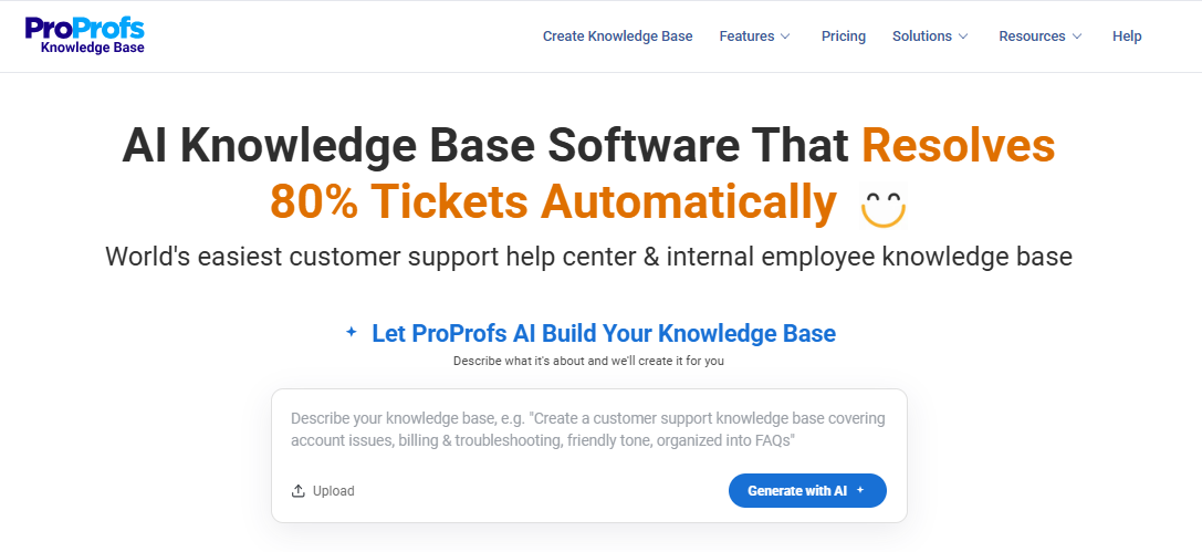 ProProfs Knowledge Base Software for Automatic Ticket Resolution