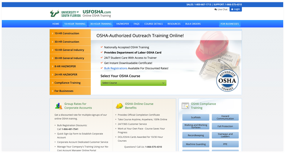 USFOSHA Online OSHA Courses