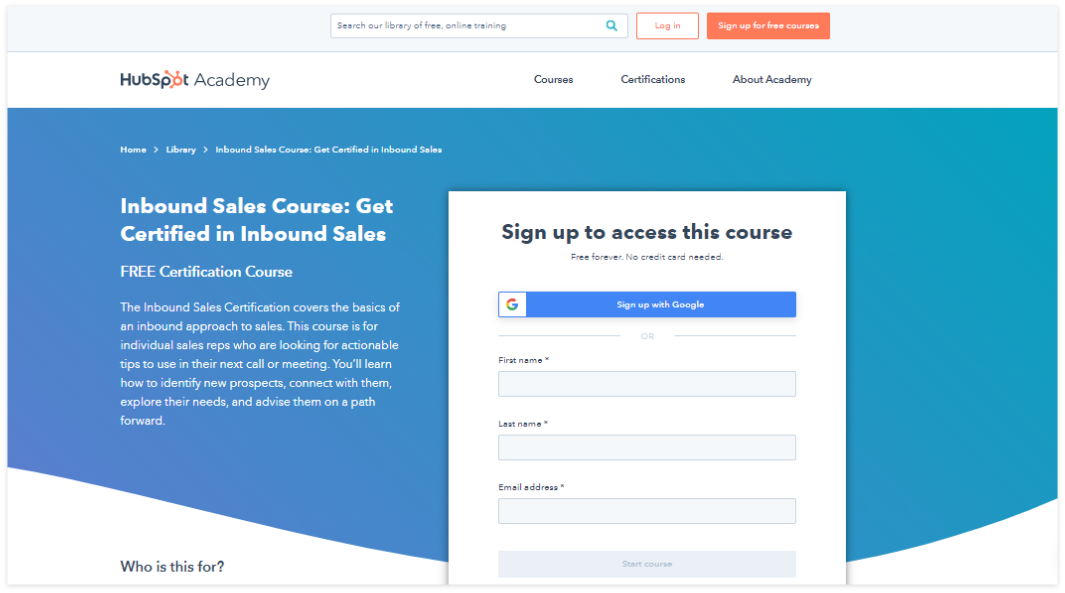 Academy Inbound Sales Course by HubSpot