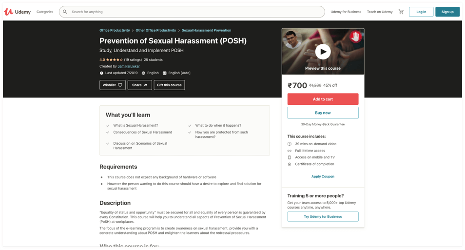 Udemy Employee Harassment Training California